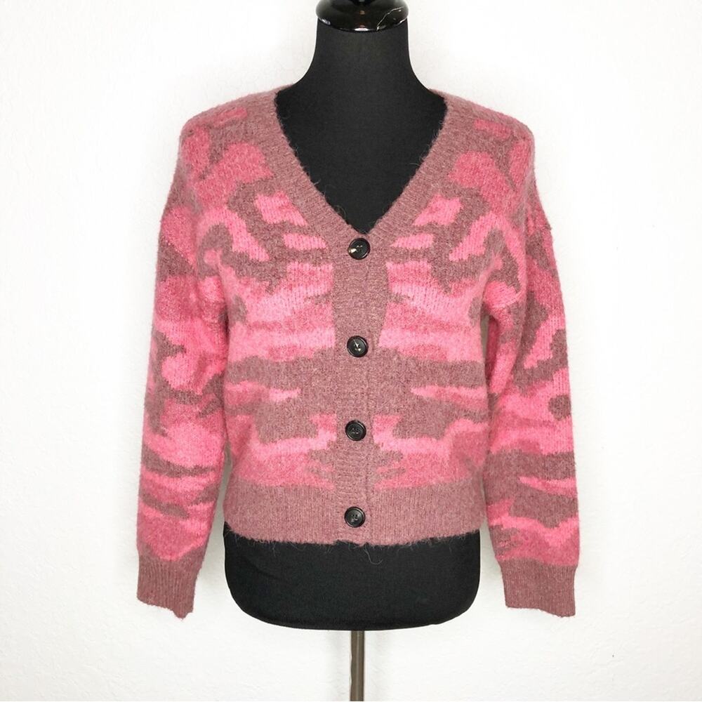 Rails Cynthia fuchsia pink camo wool alpaca blend button front cardigan